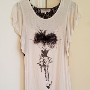 White black shirt with lace under the arms dancer